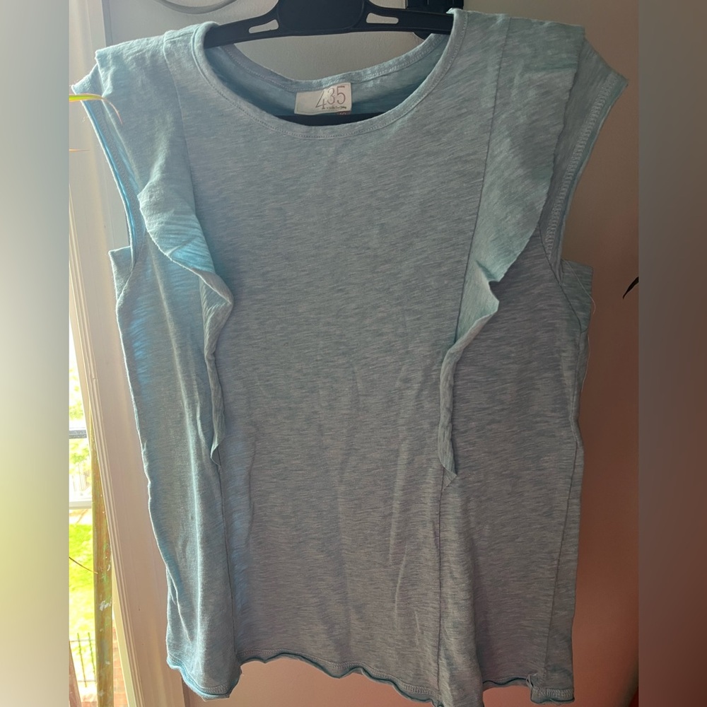 Matilda Jane 435 Girls Light Blue V FlutterRuffle accent  Short Sleeve Top